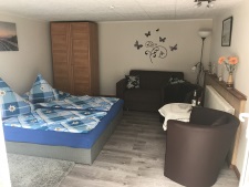 Blick ins Wohn- und Schlafzimmer Ferienwohnung Schönherr